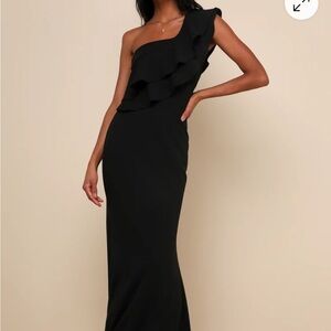 Lulus Grand Beauty Black Ruffled One-Shoulder Mermaid Maxi Dress